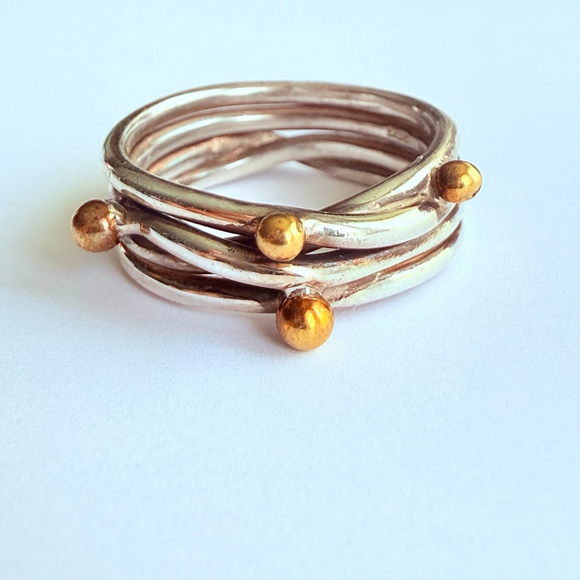 Modernist 4 Band Stack 6.5mm Sterling Silver 925 & Brass Artisan OOAK Ring